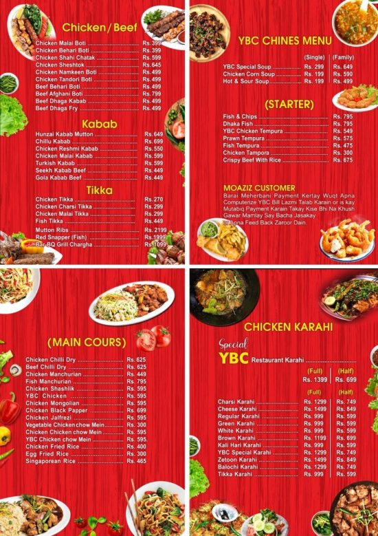 YBC Restaurant Karachi [Menu, Price, Number, Location]